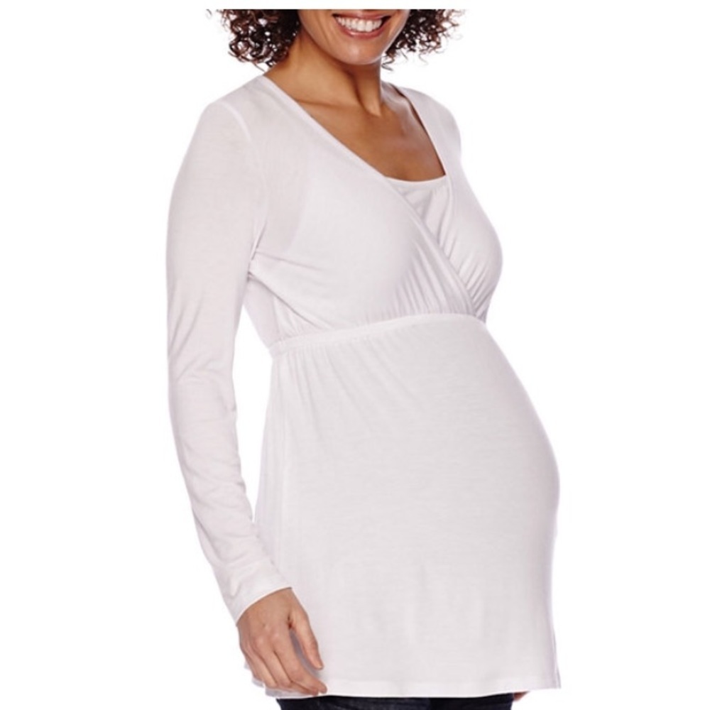 New Planet MotherHood White Long Sleeve Maternity Top 1X plus Flowy Comfy Loose